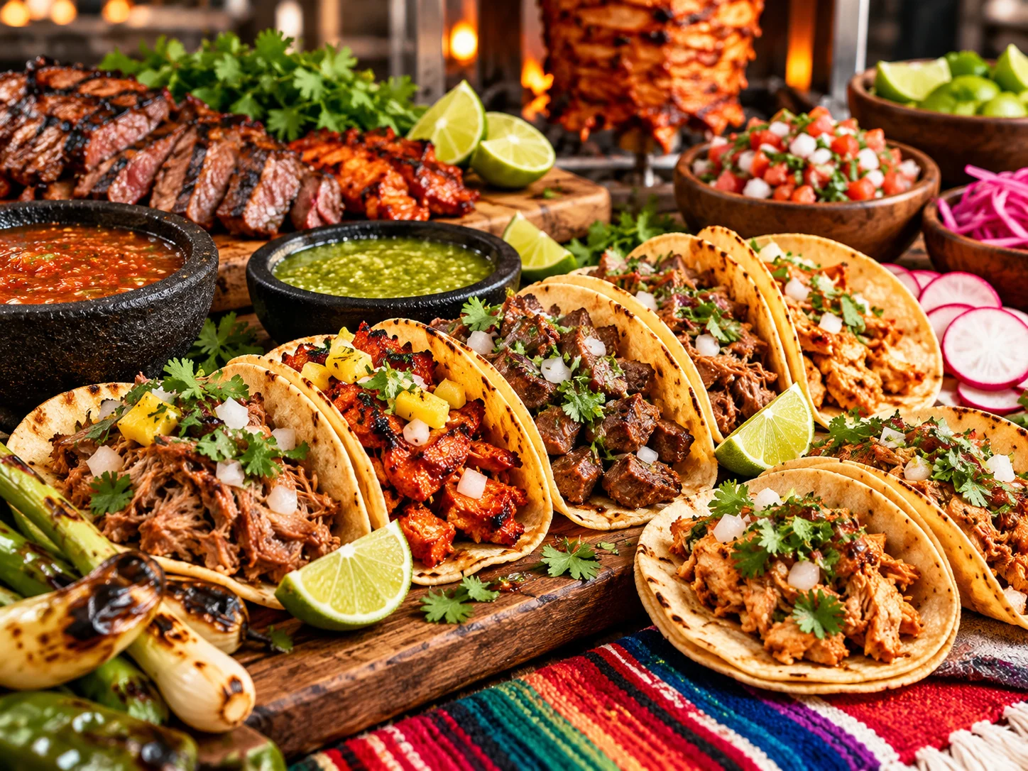 Close-up food illustration of tacos and garnishes