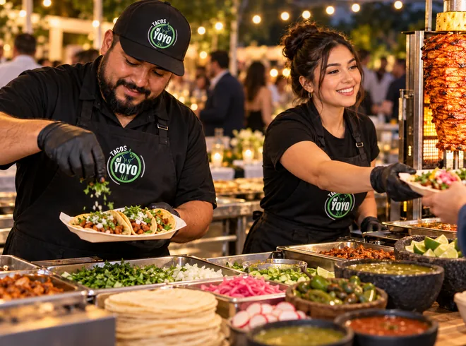 Tacos El YoYo catering imagery behind Instagram reel preview